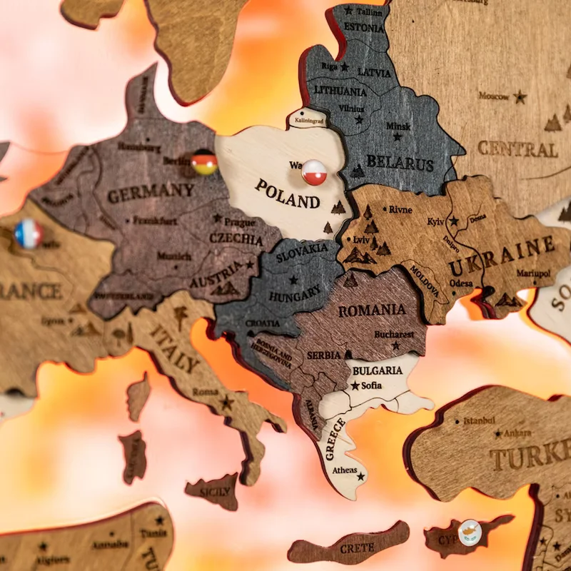 Factory Wholesale For Home map decor Wooden 3D Decoration art wall wood world map With light Backboard World Travel Map