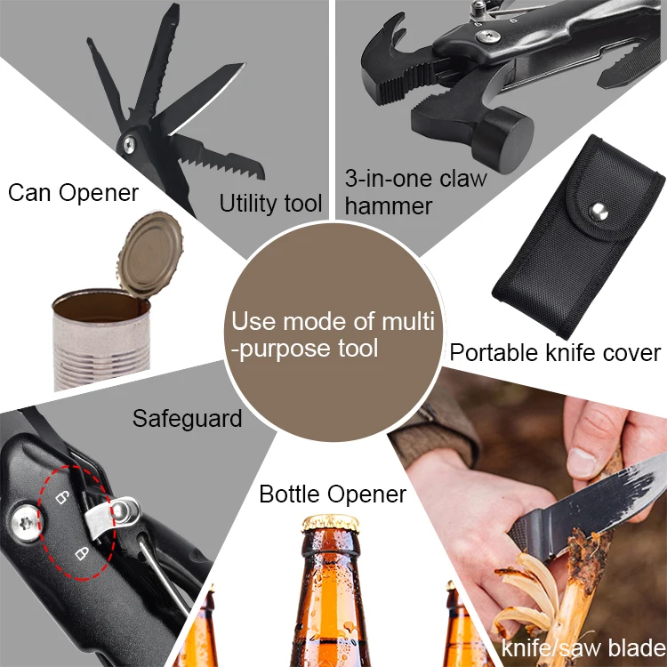 Hot sale Promotion Black Stainless Steel Multi Function Tool hammer with Nylon Pouch