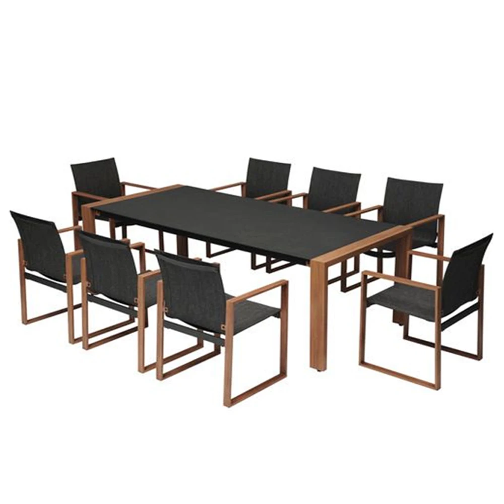 hot seller heat transfer painting steel 9 pcs seating group outdoor garden dinning set patio furniture  with cushion