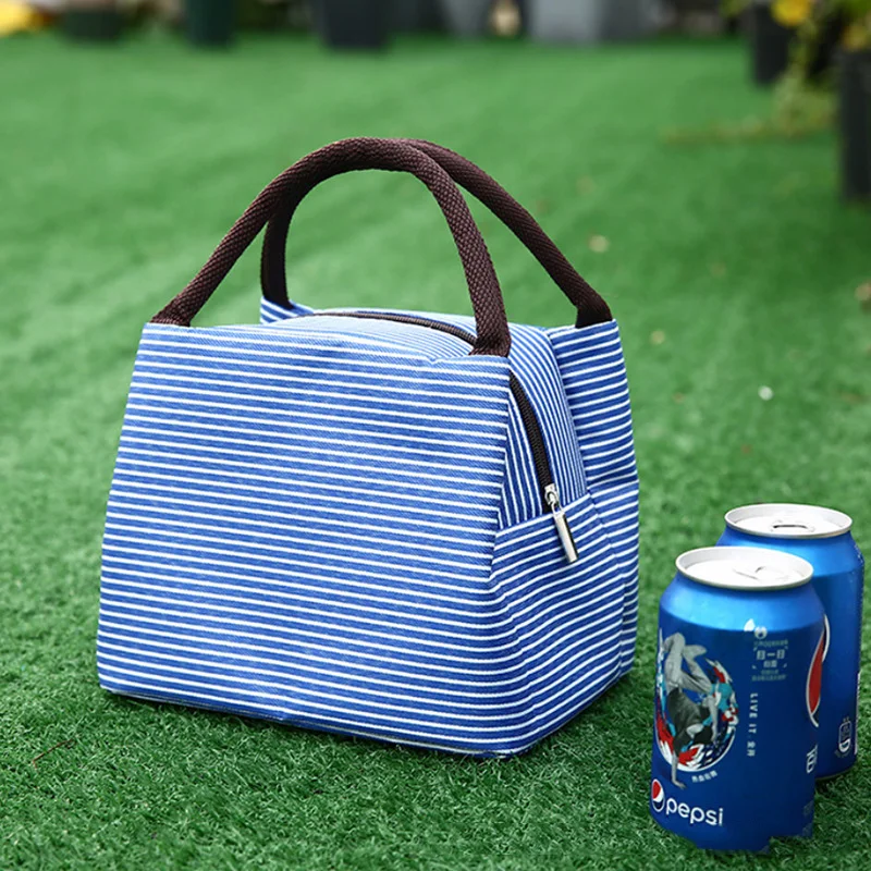 Competitive Price Cheap Personalized Winter Oxford Cloth Stripes Insulated Tote Cooler Shopping Bag  Insulated Lunch For Outd