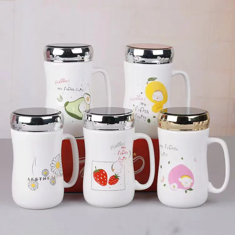 Large Capacity Ceramic Mug With Mirror Cover Couple Cup Small Fresh Coffee Mug Customized