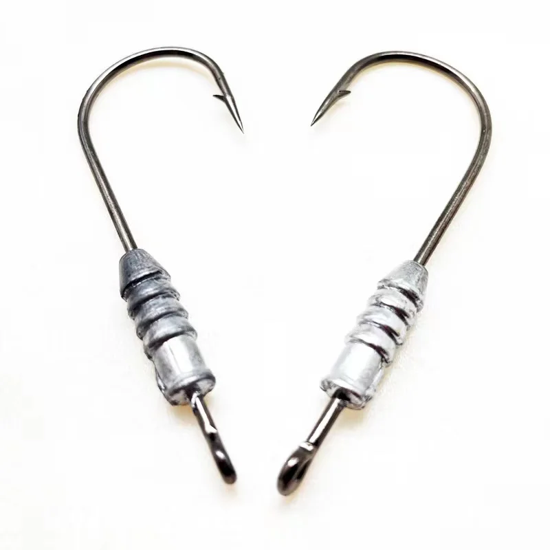 Lure soft worm hook, threaded high carbon steel micro Marine fishing lead head hook bionic bait