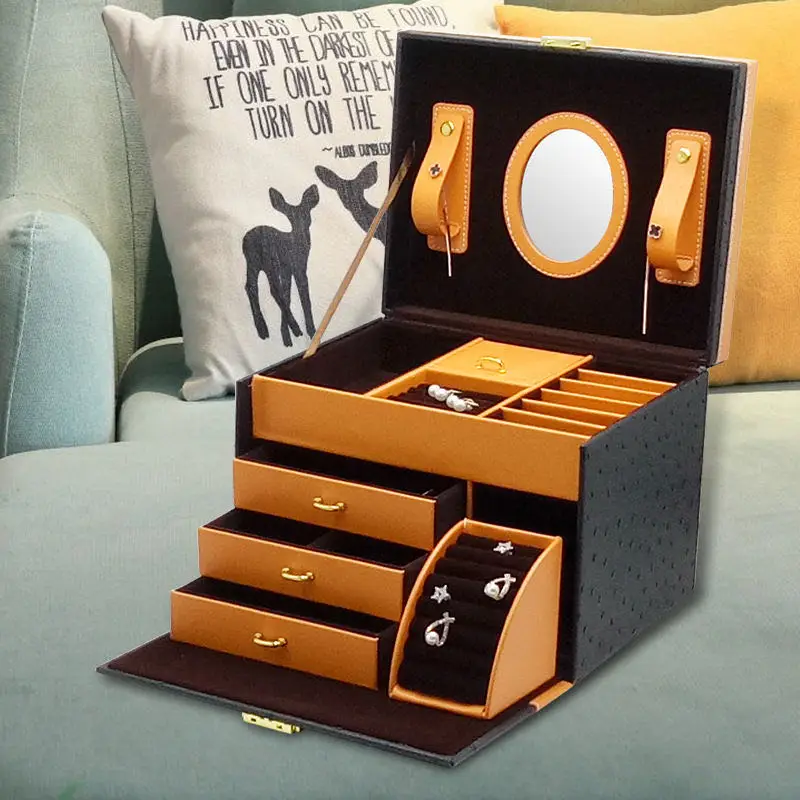 custom hand made Household trinket jewelry box leather jewelry drawer organizer box