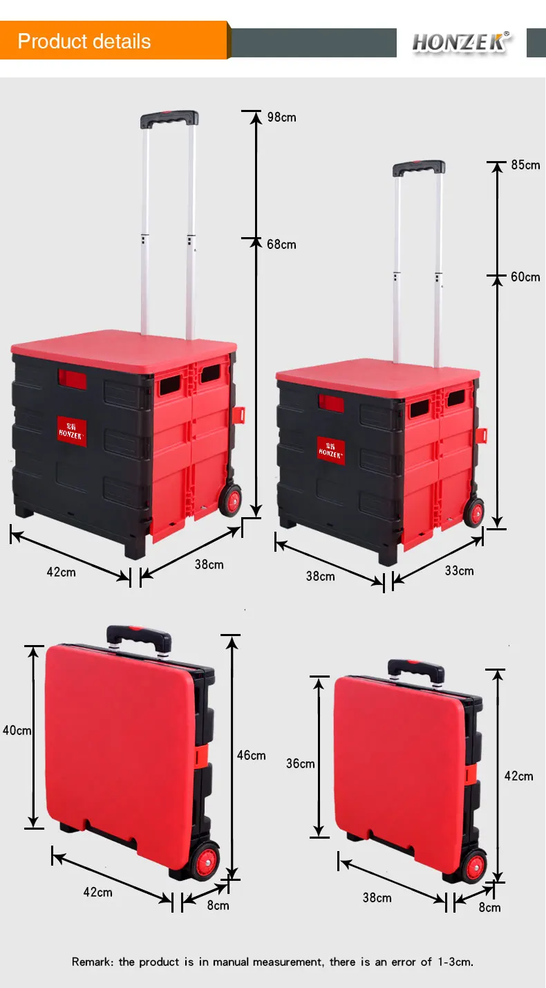 plastic folding trolley portable personal shopping cart 35KG with wheel collapsible hand trolley rolling cart manufacture