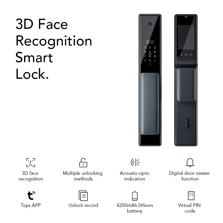 Tuya door lock doorbell peephole wifi digital fingerprint biometric 3D face recognition smart lock with camera