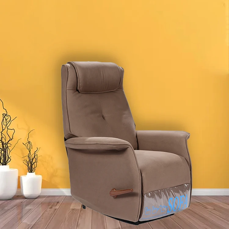 Living Room Furniture Brown Push Back Single Seat Manual Recliner Chair With Wooden Handle