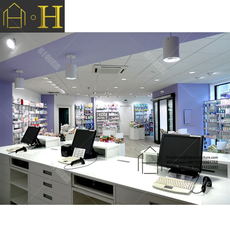 Pharmacy Shelves display Shop Interior medical Display Racks Furniture Counter Design for Pharmacy Shop
