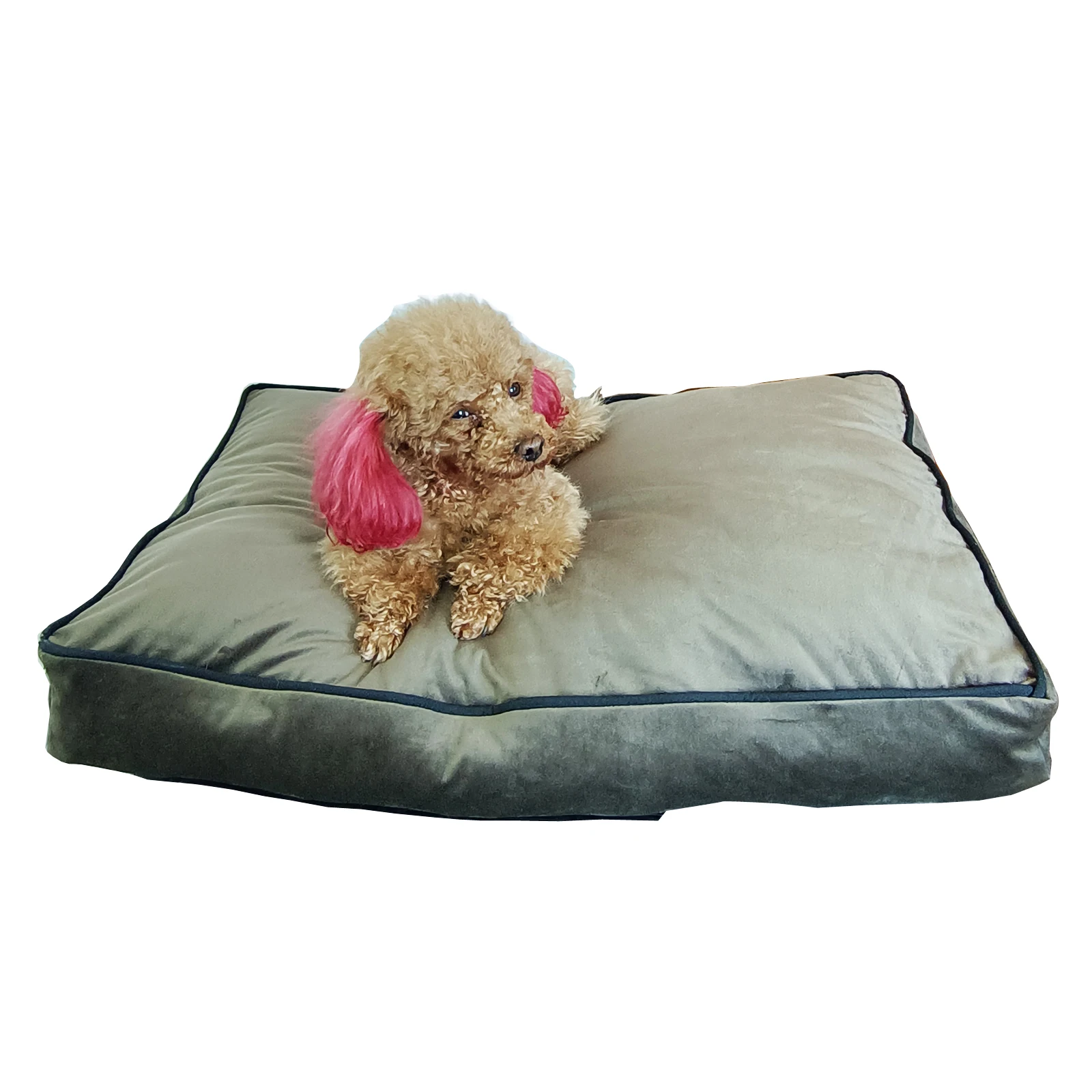 Luxury square pet cat bed high quality short plush cushion Suede linen material wavy design dog bed