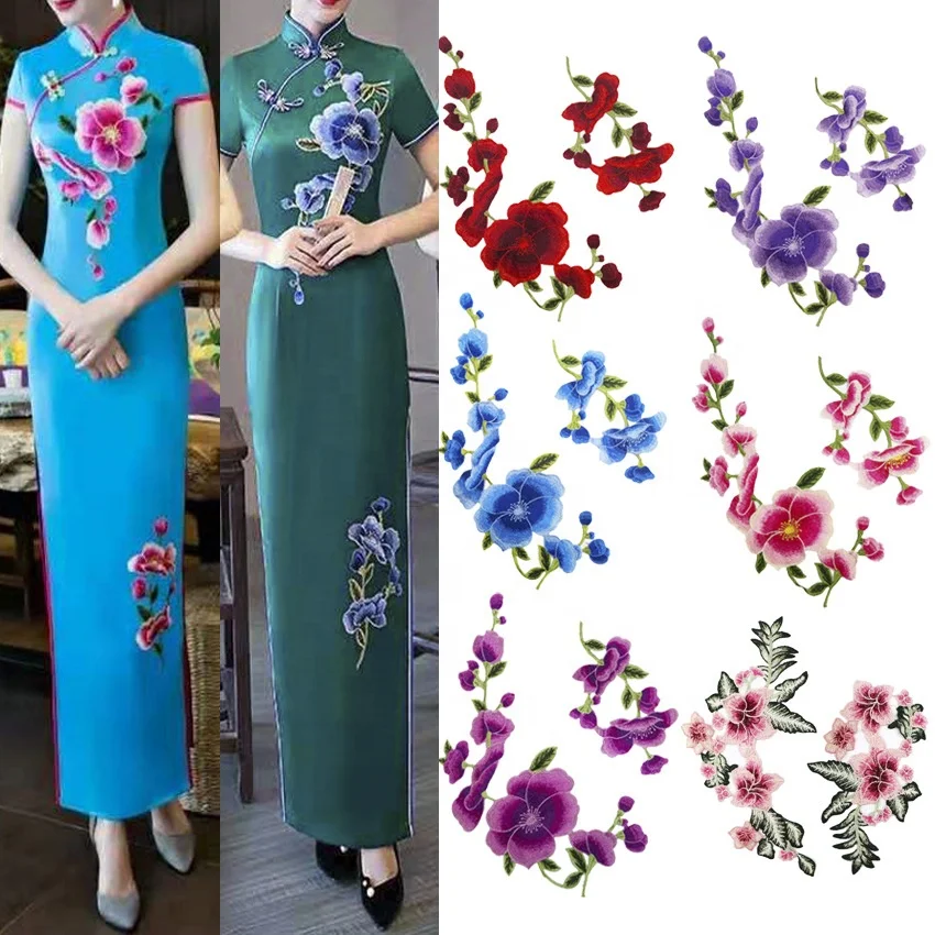 Wholesale multi colors red embroidery flower lace applique patch for clothing LT2802A