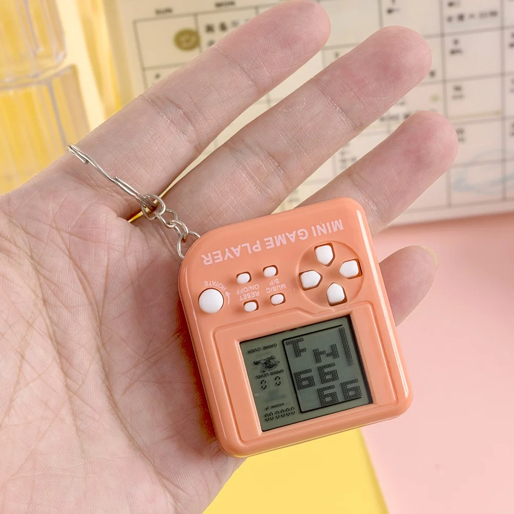 Creative Mini Tetris Game Console Keychain Nostalgic PVC & Alloy Portable & Fun Decompression Small Toys
