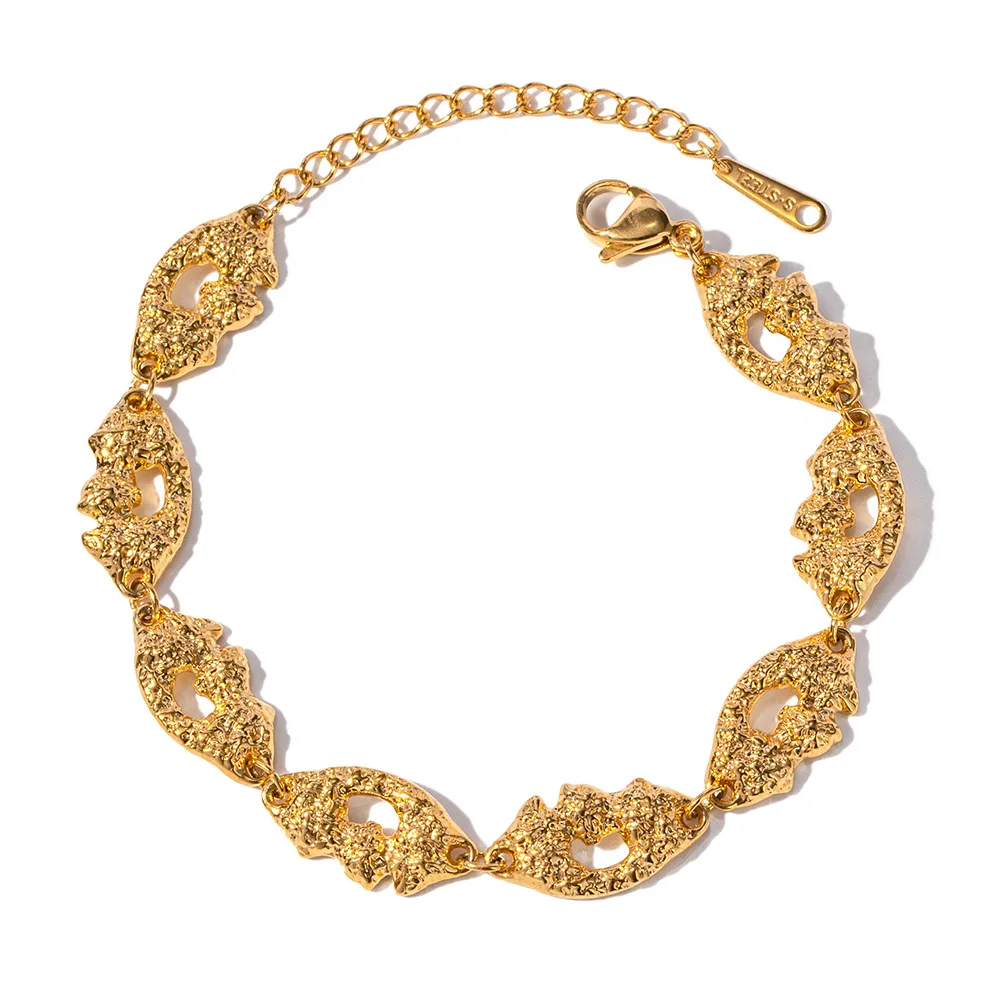 Versatile Handmade Stylish Design Handmade Irregular Hollow Out Stainless Steel retro texture Bracelet for Women