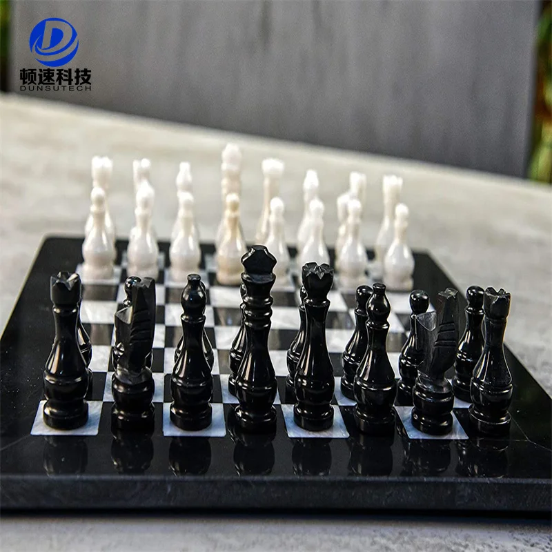 wholesale custom cheap price premium professional modern large black white marble chess pieces 16 inch big boards game set