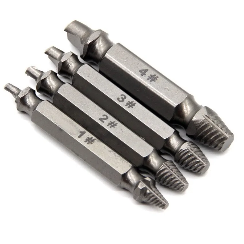 Quality Assurance 4pcs High Speed Steel Double Head Breakage  Remove Broken Bolt Tool Damaged Screw Extractor