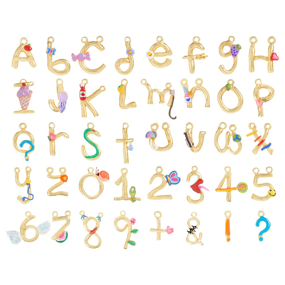 Manna New Design Christmas Candy Colored Gold Plated Enamel Alphabet Cute Letter Charms For Necklace Earring Making