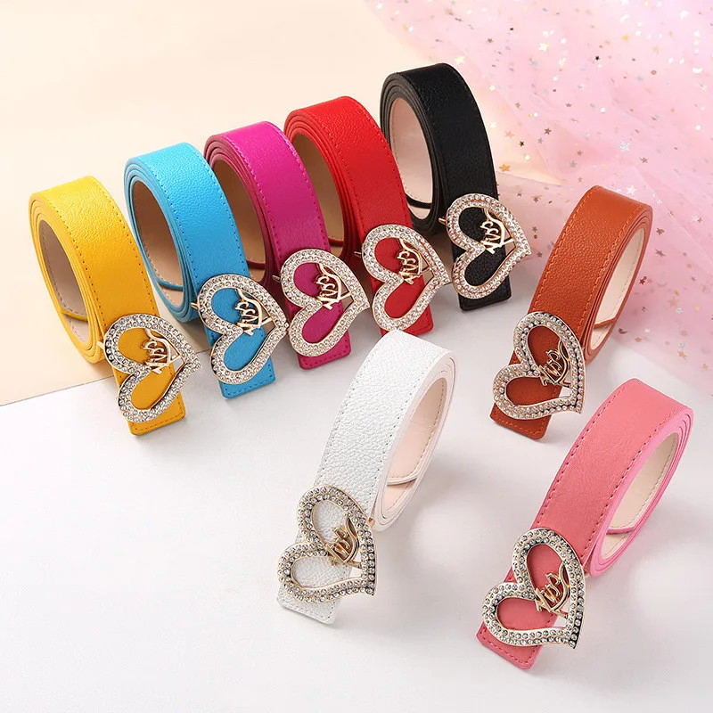 Fashion Womens Pu Belts Bb Simon Rhinestone Belt Heart Buckle Women Belts 2021