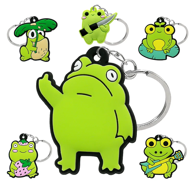 wholesale custom animal keychains cartoon figure keyrings movie key chains cute key holder rubber pvc frog 2 keychain