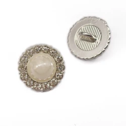 15mm Manufactures high quality metal Diamond pearl silver shirt button for clothing