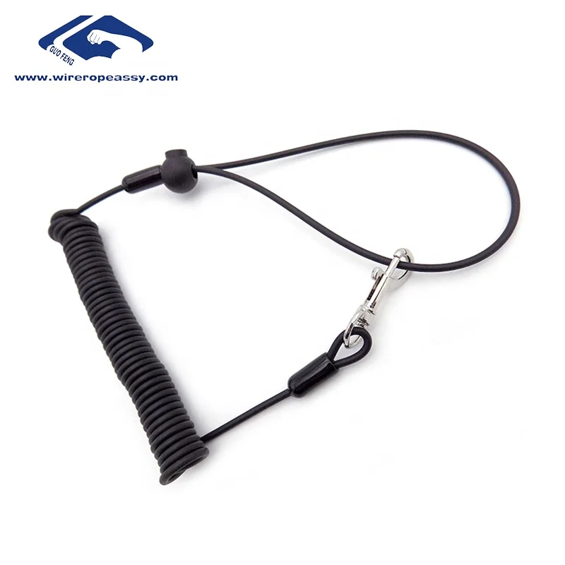 Double hook key chain yellow safety spring coil tool lanyard for safety