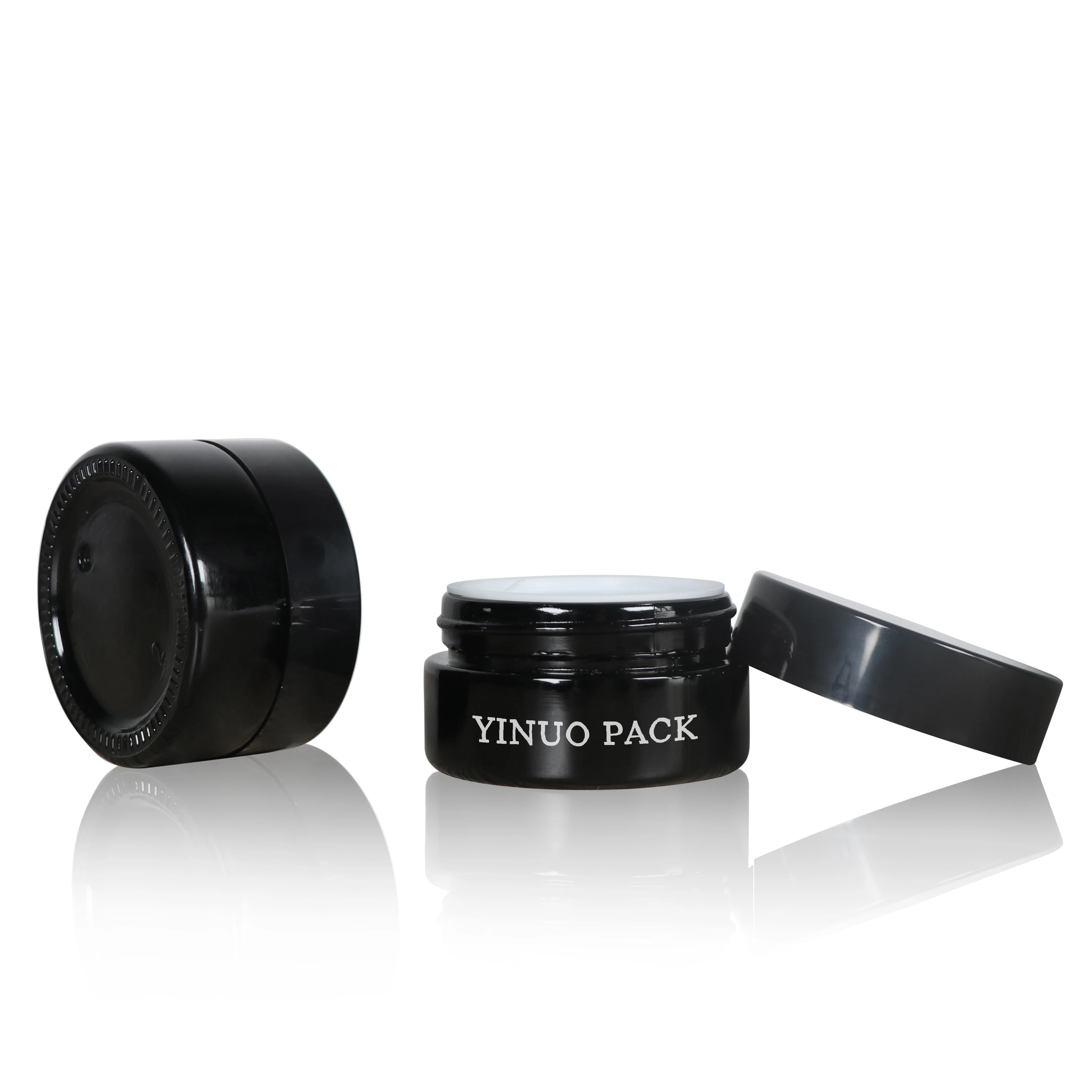 Wholesale 30g black uv tall round violet shorter fatter  screw top smell proof wide mouth storage stash glass jars with ABS