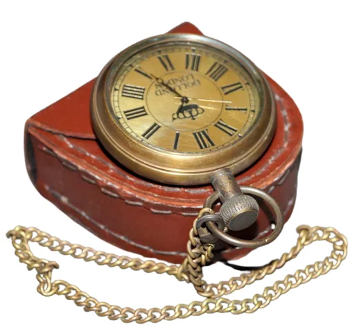 Top Quality Vintage Brass Pocket Watch With Leather Box Antique Finished at Cheap Price