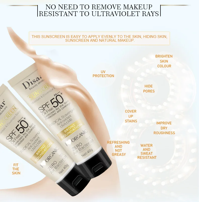 Disaar Whitening Sunscreen cream 40g SPF50 oil free waterproof isolation brightening skin sun block UV Protector