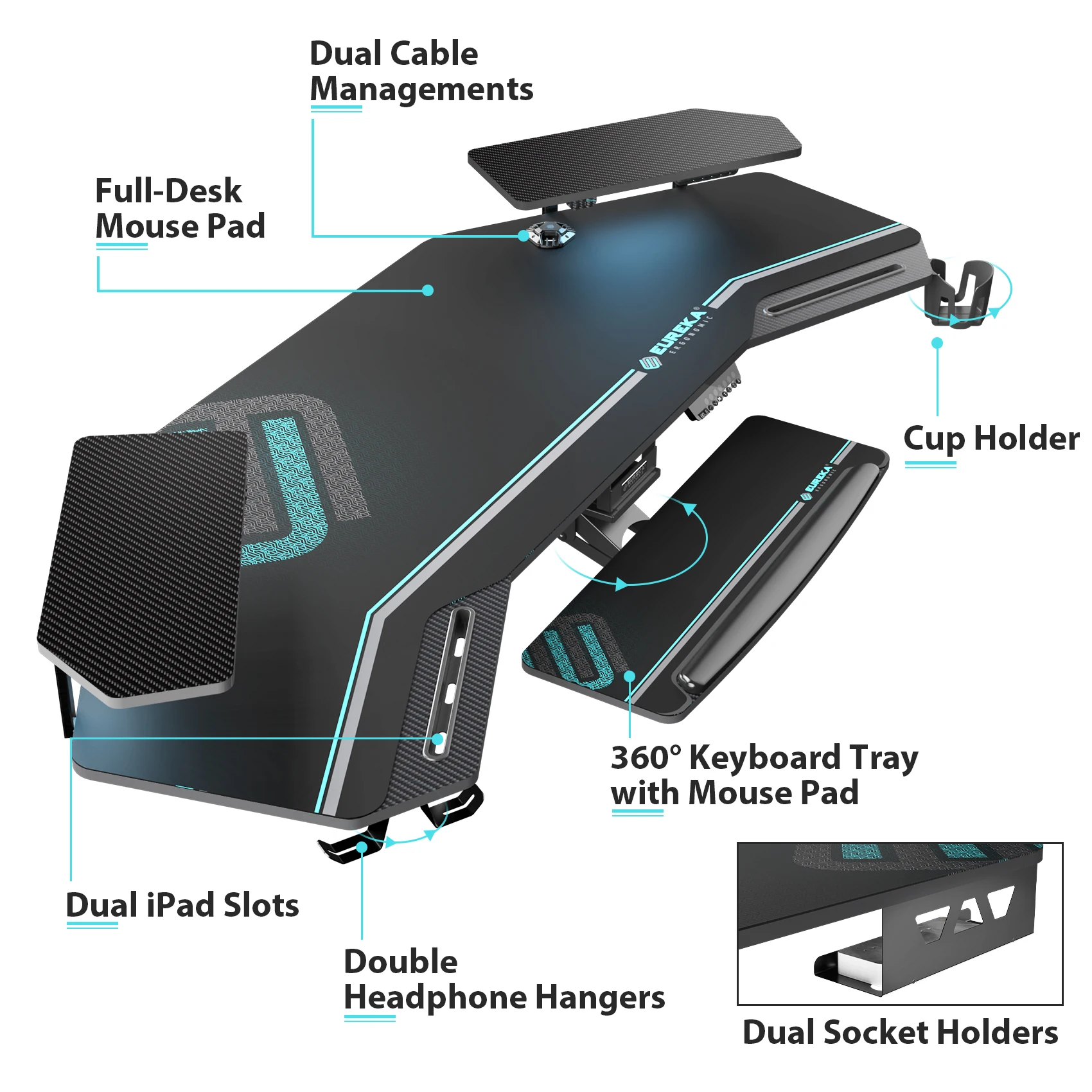 72' Electric Standing Desk Keyboard Tray, Large Wing Shaped Studio Music Gaming Streaming Desk,  with LED Convertible Shelves