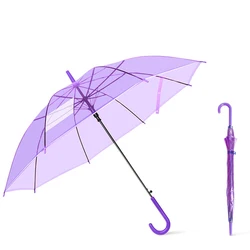 Wholesale windproof straight colorful clear adult PVC POE transparent clear umbrella custom