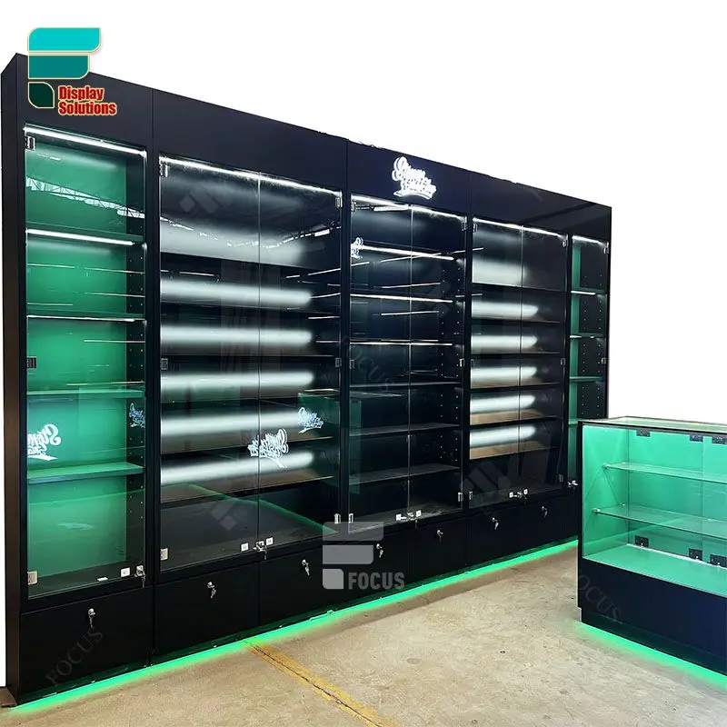 Retail Shisha Supplies Case 360 Degree Glass Showcase Smoke Shop Showcase Led Display Tobacco Shop Shelf Interior Fixture