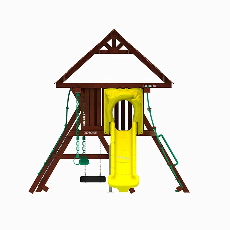 New design children outdoor wooden playground plastic swing and slide