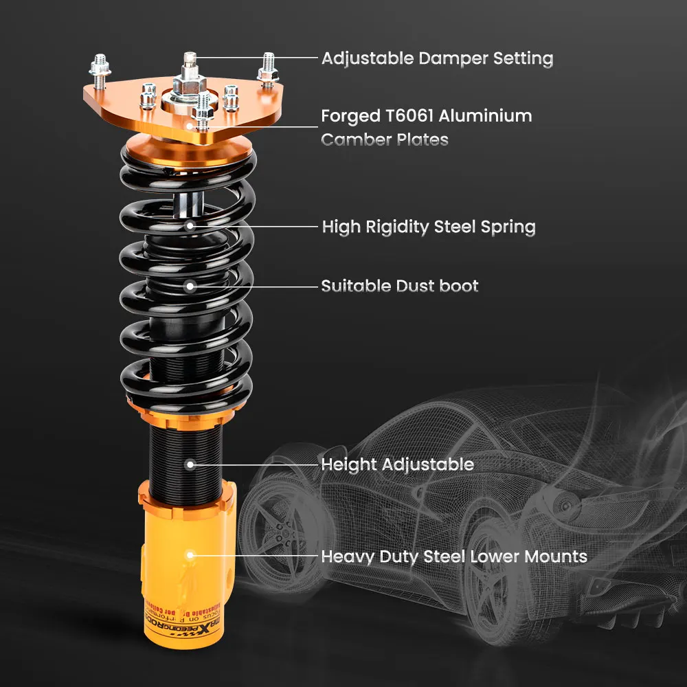 MaXpeedingrods Tuning Coilover Suspension for Subaru Legacy 1999-2004 BE Shocks Strut 24 Steps Adjustable Damper