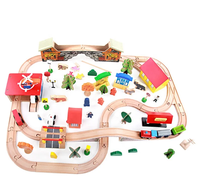 Wooden Train Sets 89 Pcs Train Tracks Toys for Toddlers Thomas Railway Kits Kids Friendly Building Construction Toy for kids