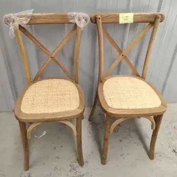 Factory Banquet Event Chair Stacking Wedding Bamboo Rattan Cushion Solid Wooden Cross Back Chair