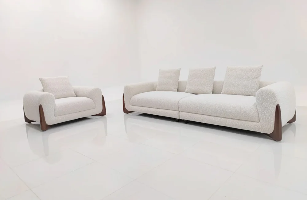 Italian Modern Living Room Sofas Set Elegant Soft Lambswool Couch Comfortable Sectional Sofa For Villa Apartment