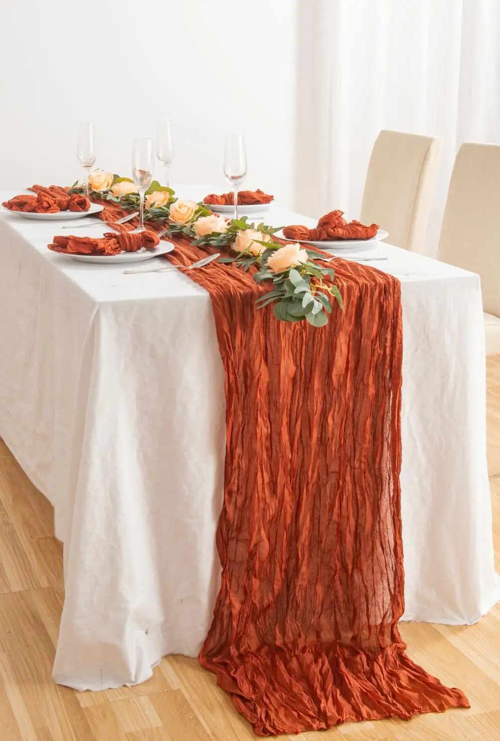 Colors 71inch long Cheese Cloth Boho Gauze Table Runner for Wedding Birthday Holiday Party Rustic Sheer Table Decorations