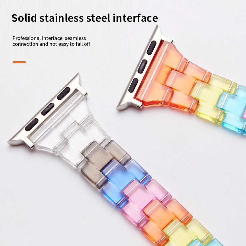 Wholesale 2024 colorful 38 40 41 42 44 45 49mm smart watch band frosted acrylic tray rainbow watch strap for apple