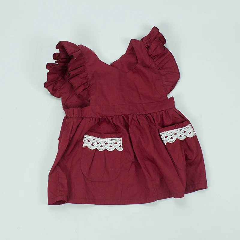 
Wholesale elegant linen cute red spanish party bow children girls medium dresses 
