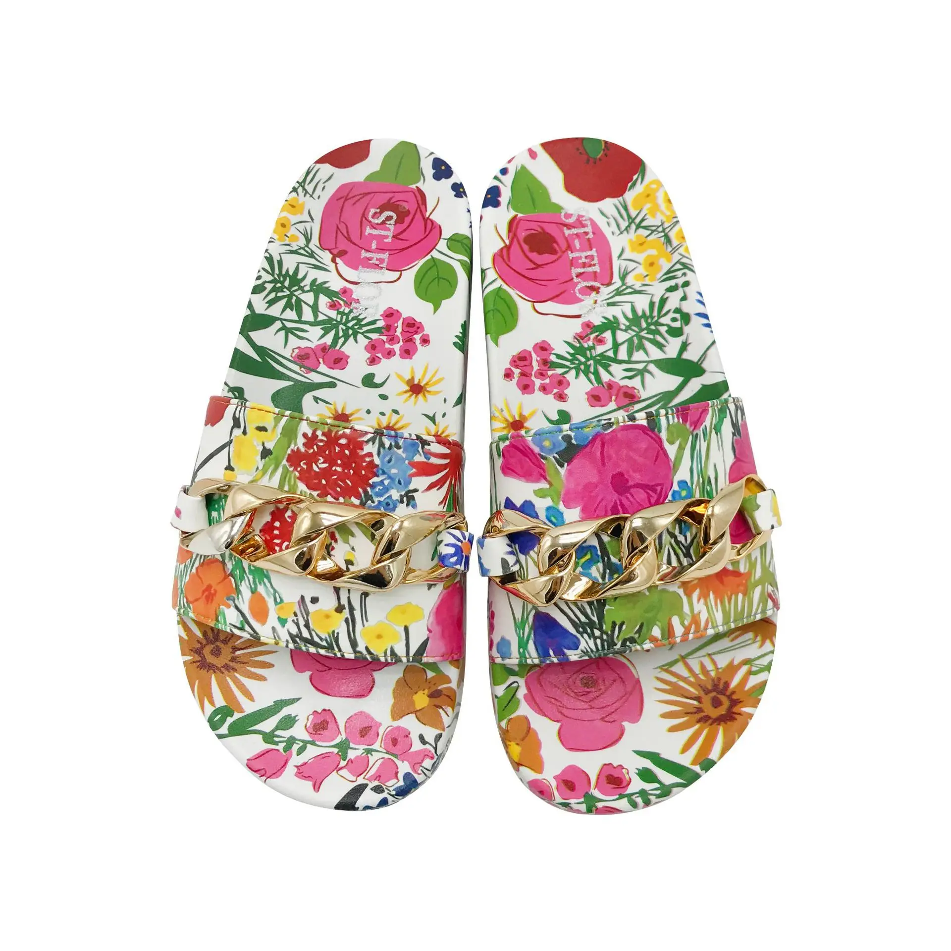 Amazing Comfortable Slippers!! Colorful Flower Patterns Summer Women Slides Chain Soft Floral Design Women Flat Slippers