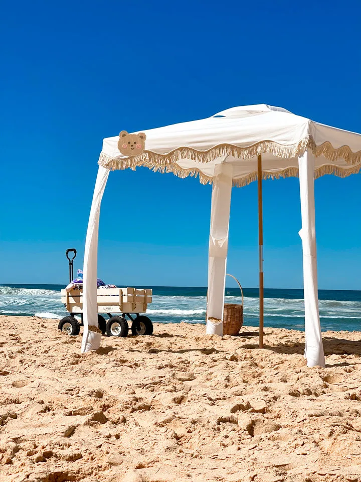 Portable Wooden Pole Cool Beach Umbrella Cabana Tents Outdoor Premium Fringe Canvas Sun Shelter Beach Shade Cabana With Tassels