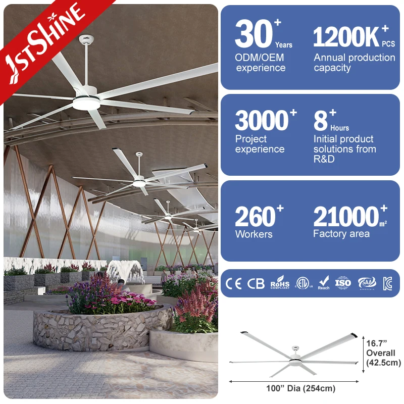 1stshine 100 inch big ceiling fan metal aluminum blade industrial ceiling fan with light