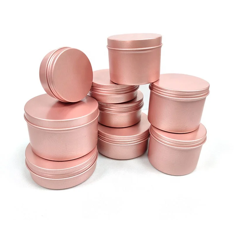 LZ Pack Stock 5ml 180ml Rose Gold Screw Top Custom Aluminum Tin Containers Round Metal Candle Tin Jars With Lid