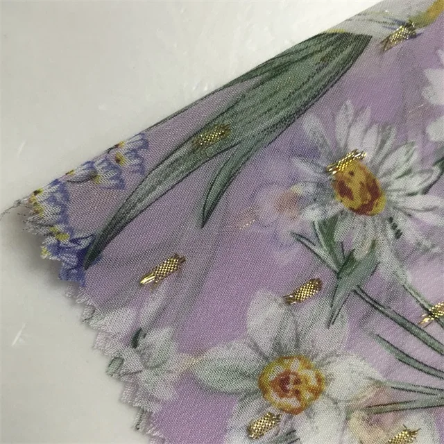 Factory Direct-selling chiffon crepe gold jacquard printed fabric metal wire printed fabric can make skirts and other clothing