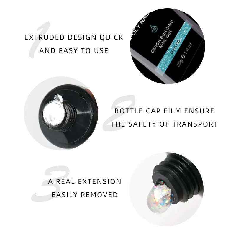 HS Private Label 30ml 9 Colors Nail Extension Glitter Poly Nail Gel Professional Oem Sequin Poly Acrylic Gel