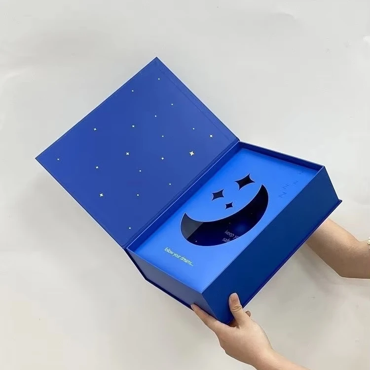 Luxury Rigid Gift Boxes Dark Blue Cotton Blanket Packaging Magnetic Lid Flip Cardboard Box Pillowcase Bedsheet Packing Boxes