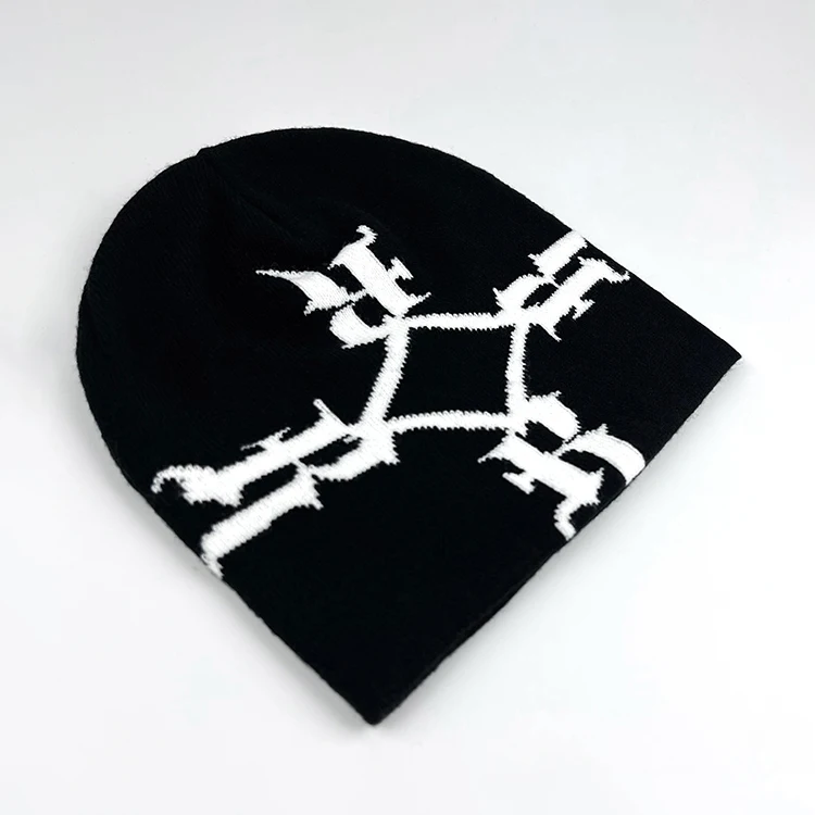 Manufacturer blank winter logo custom logo 100% acrylic knit jacquard beanie hats