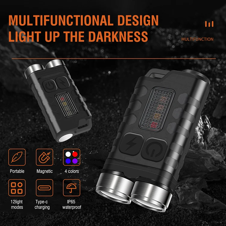 Boruit V3 Mini Led Flashlight Rechargeable Keychain Daul Head Max 900lumen Waterproof Portable Work Lamp