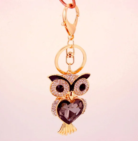 Wholesale 3d Kids Car Keyring Key Chains Ring Shinny Painting Diamond Art Rhinestone Crystal Owl Keychain