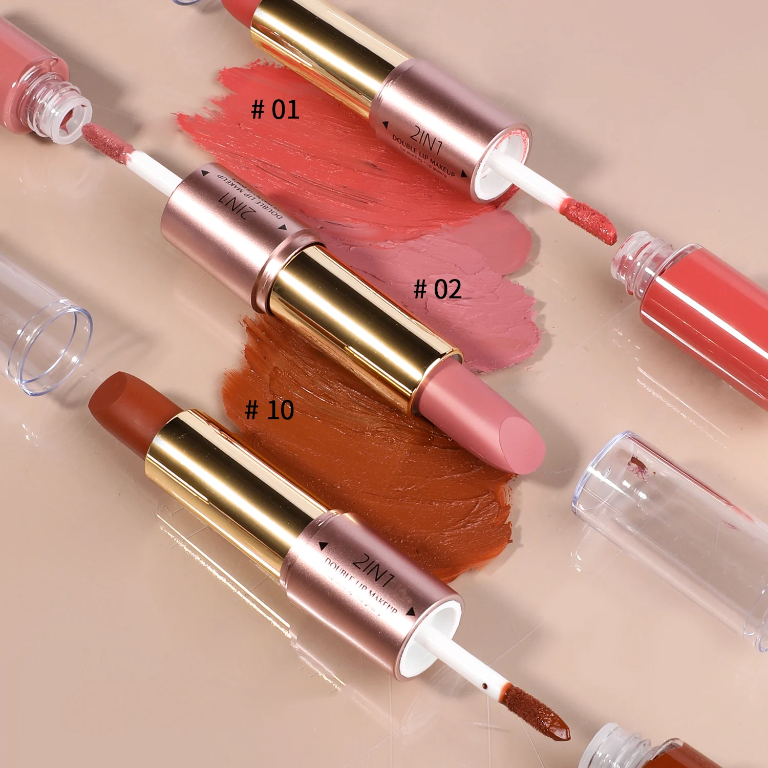 Double-headed Lipstick Lipstick Lipgloss 12 Colors Lips Makeup Velvet Matte Lip Gloss Moisturizing Non-stick Cup 2 in 1 Stick 3G