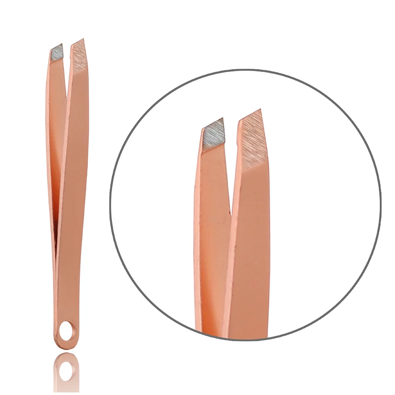 Private Label Rose Gold Eyebrow Tweezers Portable Mini Beauty Slanted Point Eyelash Tweezer