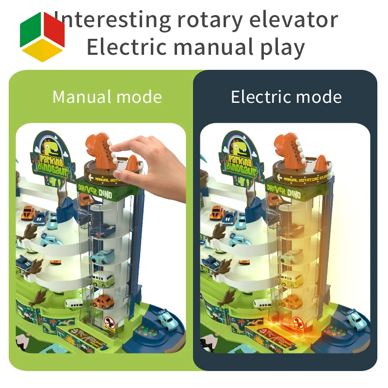 QS Toy DIY Selfassembly Multi-layer Revolving Elevator Rail 5 Storey Parking Lot Building Slot Track Car Racing Toy With Car