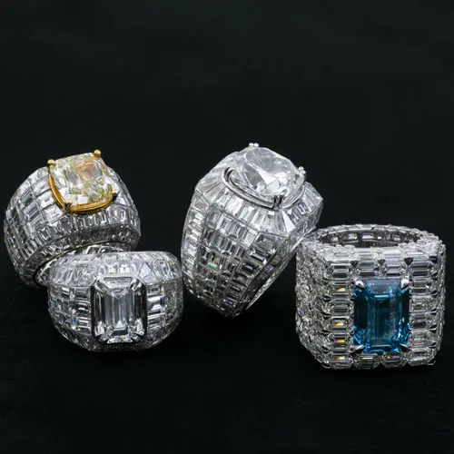 Custom 925 Sterling Silver Invisible Setting Mens Luxury Hip Hop Iced Out Emerald Baguette Cut VVS Moissanite Ring For Men